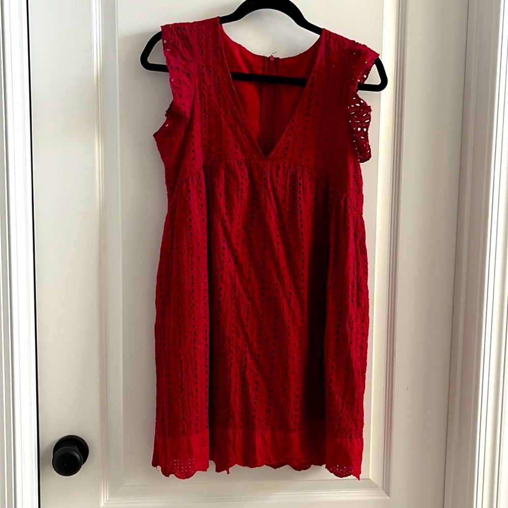 Red eyelet mini dress